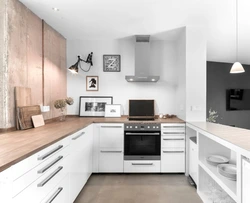 White Kitchen Black Appliances Photo Wooden Countertop
