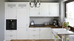 Белая Кухня Черная Техника Фото Деревянная Столешница