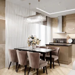 Kitchen living room in beige tones in a modern interior