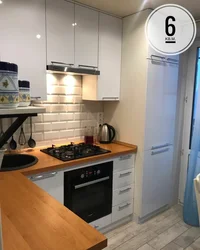 Kitchen design 6m2 with photo refrigerator and gas stove