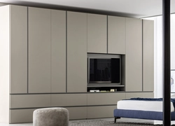 Full-Wall Bedroom Wardrobe Design With TV