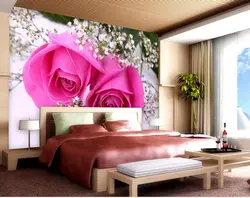 Фотообои в спальню цветы над кроватью фото