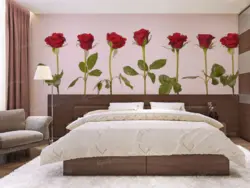 Photo wallpaper in the bedroom flowers above the bed photo