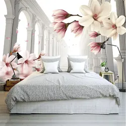 Фотообои в спальню цветы над кроватью фото