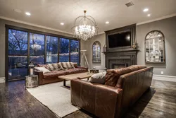 Loft-style chandeliers in the living room interior