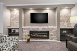 Modern living room with fireplace and TV photo