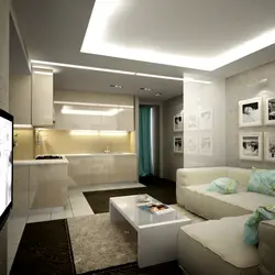 Kitchen living room rectangular design 20 sq m with balcony photo
