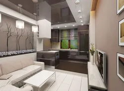 Kitchen living room rectangular design 20 sq m with balcony photo