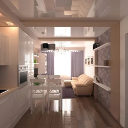 Kitchen Living Room Rectangular Design 20 Sq M With Balcony Photo