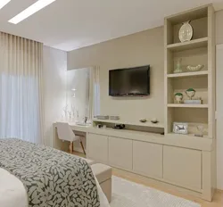 Wardrobe with TV in bedroom interior