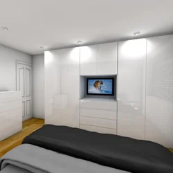 Wardrobe with TV in bedroom interior