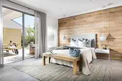 Bedroom interior with laminate on one wall