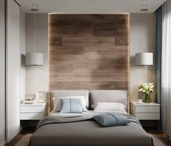 Bedroom interior with laminate on one wall