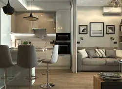 Interior Of A One-Room Apartment With A Kitchen And Living Room