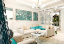 Living Room Interior In Turquoise Beige Tones