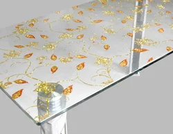 Tablecloth on the table liquid glass for the kitchen photo