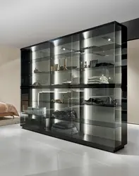 Wardrobe with glass in the living room in a modern style photo