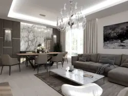 Living room interior design with dining table