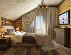 Bedroom design with a window in a wooden house