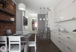 Kitchen design with white bricks