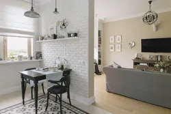 Kitchen design with white bricks