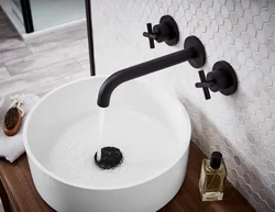 Black sink in the bathroom in the interior
