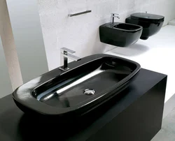 Black sink in the bathroom in the interior