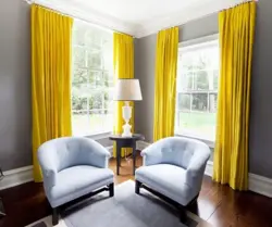 Curtains For Yellow Walls In The Living Room Photo