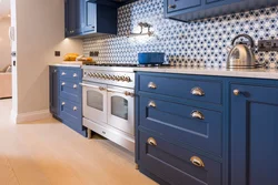 Blue apron for kitchen interior