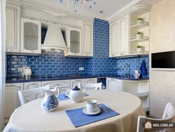 Blue apron for kitchen interior