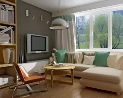 Интерьер гостиной угловой диван у окна