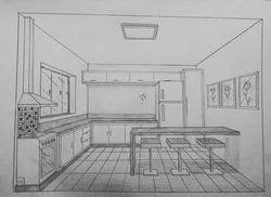 House interior drawing kitchen