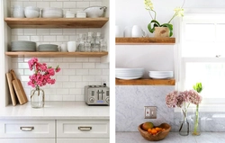 Shelves for flowers in the kitchen interior