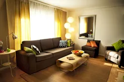 Living room interior brown and yellow
