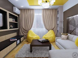 Living room interior brown and yellow