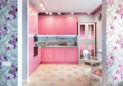 Kitchen in gray pink color design