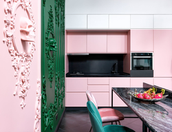 Kitchen In Gray Pink Color Design