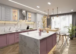 Kitchen in gray pink color design