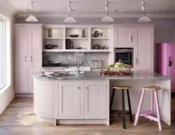 Kitchen In Gray Pink Color Design