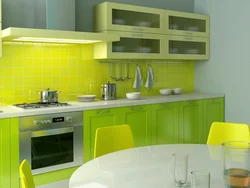 Kitchen design with green wallpaper
