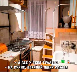 Санузел и кухня в одной комнате фото
