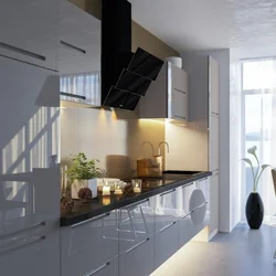 White Kitchen And Black Hood Interior