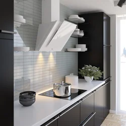 White kitchen and black hood interior