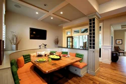 Columns In The Interior Of A Living Room With A Kitchen