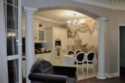 Columns In The Interior Of A Living Room With A Kitchen