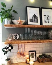 How to decorate shelves in the kitchen photo