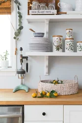 How to decorate shelves in the kitchen photo