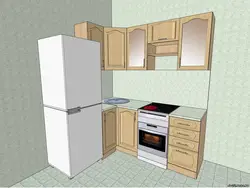 Угловая кухня дизайн с холодильником у двери
