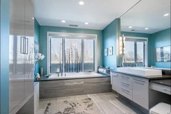 What color goes with gray in a bathroom interior