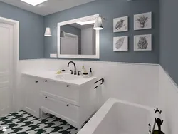 What color goes with gray in a bathroom interior